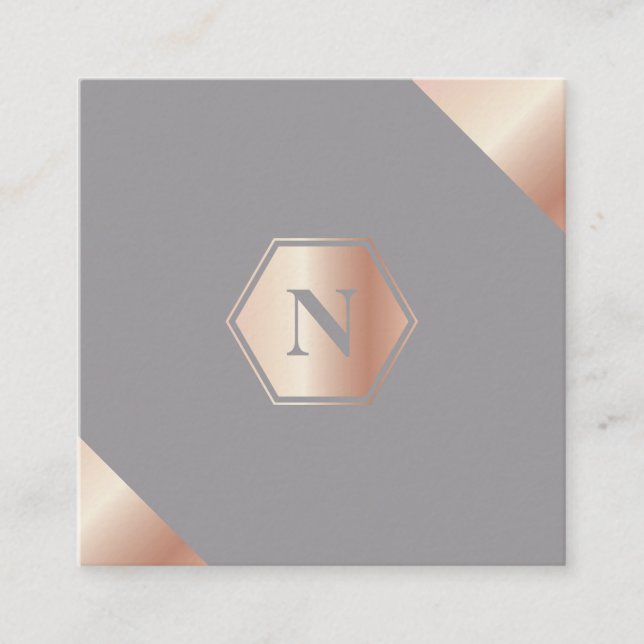 Monogram Modern GoldRose Square Business Card (Front)