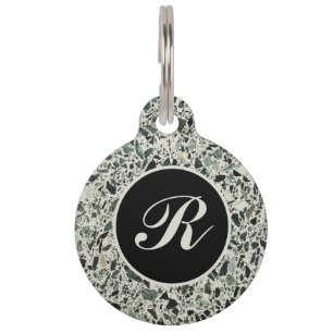 Monogram Modern Green Terrazzo Pet Tag