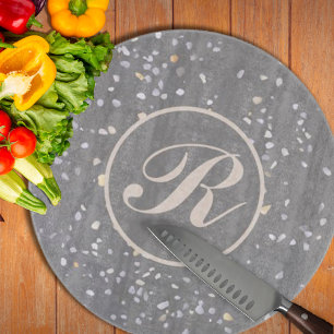 Monogram Modern Grey Terrazzo  Cutting Board