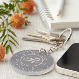 Monogram Modern Grey Terrazzo Key Ring