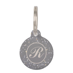 Monogram Modern Grey Terrazzo Pet Tag