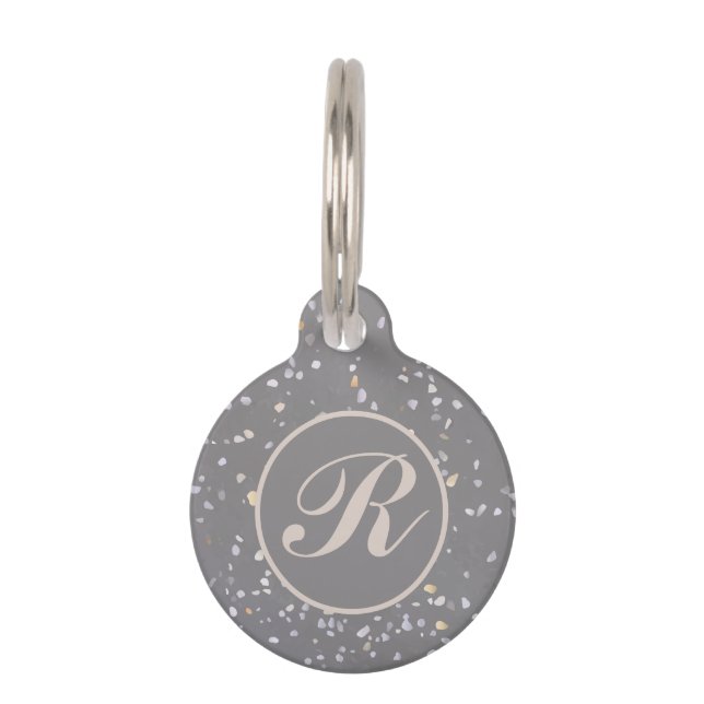 Monogram Modern Grey Terrazzo  Pet Tag (Front)
