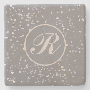 Monogram Modern Grey Terrazzo  Stone Coaster