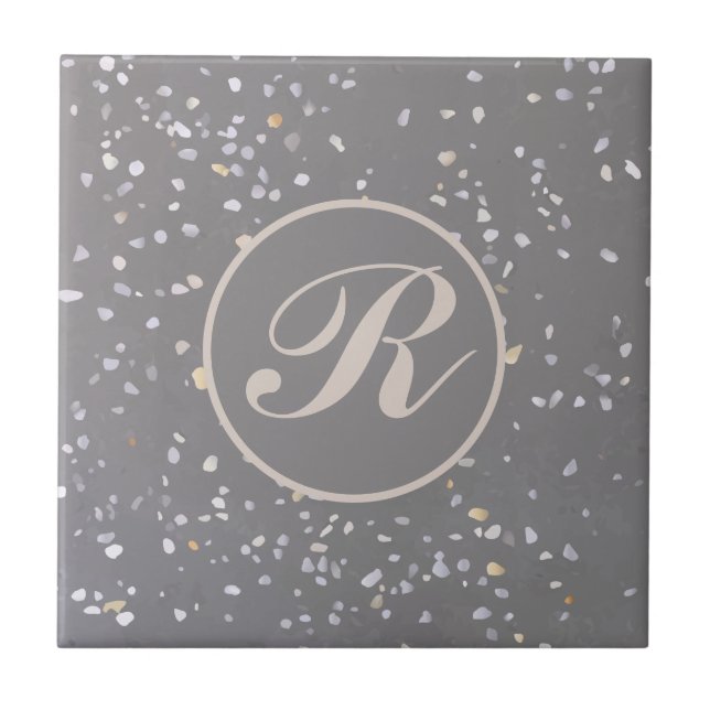 Monogram Modern Grey Terrazzo  Tile (Front)