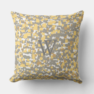 Monogram Modern Grey Yellow Abstract Throw Pillow