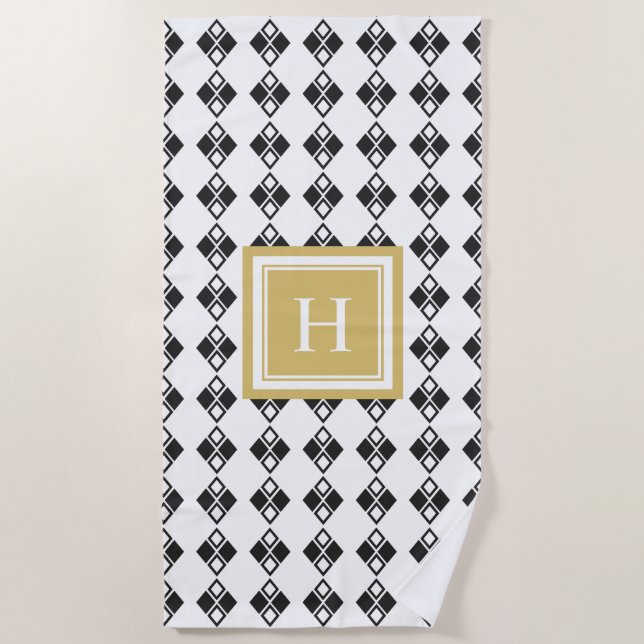 Monogram modern harlequin pattern beach towel (Front)