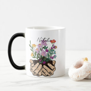 Monogram modern ink art sketching hands floral magic mug