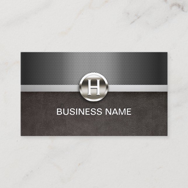 Monogram Modern Leather & Metal Professional Business Card (Front)