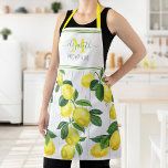 Monogram modern lemons watercolor on rustic wood apron<br><div class="desc">Here’s a wonderful way to add to the fun of baking. Add extra sparkle to your culinary adventures whenever you wear this beautiful, chic, trendy, modern, custom monogram name apron. Fresh, rustic, country watercolor lemons and green leaves, along with grass green handwritten script typography, overlay a country, weathered white wood...</div>