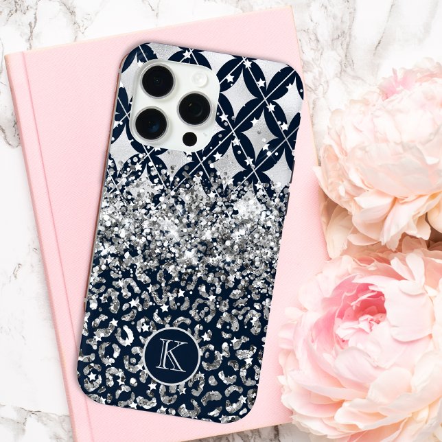 Monogram Modern Leopard Print Glitter Personalised Case-Mate iPhone Case (Creator Uploaded)