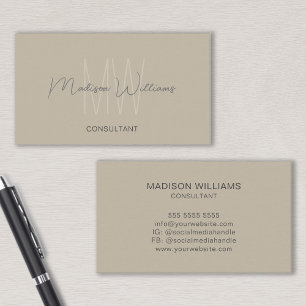 Monogram Modern Logo Beige Consultant Business Card