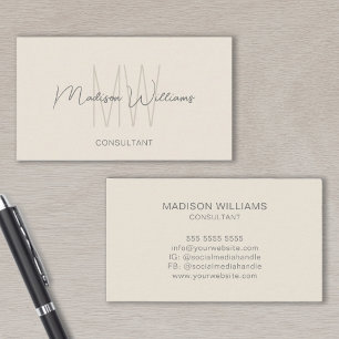 Monogram Modern Logo Name Cream Tan Consultant Business Card