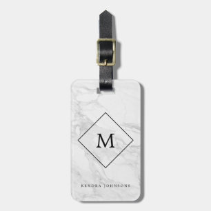 Monogram modern marble luggage tag