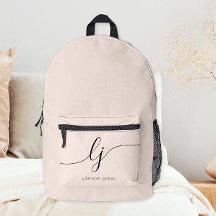 Monogram Modern Minimal Blush Pink Script Initials Printed Backpack