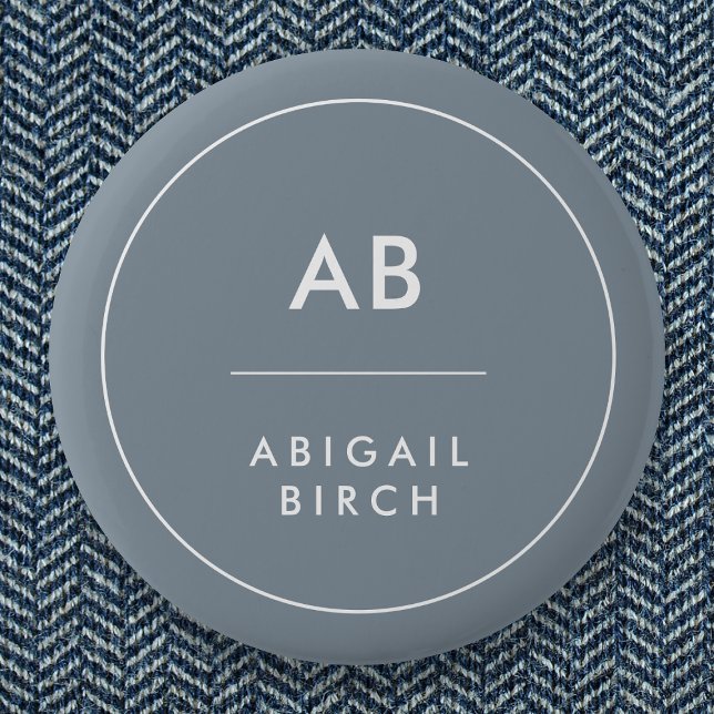 Monogram Modern Minimal Dusky Blue Grey 6 Cm Round Badge (Creator Uploaded)