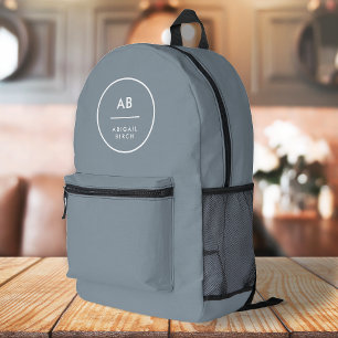 Monogram Modern Minimal Dusky Blue Grey Printed Backpack