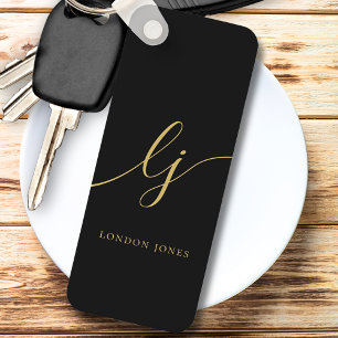 Monogram Modern Minimal Elegant Black Gold Key Ring