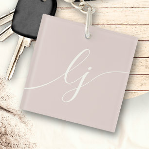 Monogram Modern Minimal Elegant Blush ivory Script Key Ring