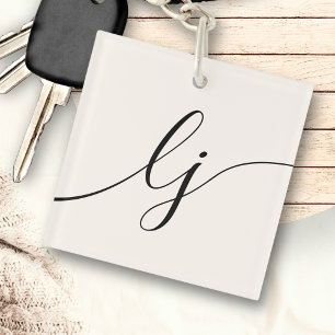 Monogram Modern Minimal Elegant ivory Script Key Ring