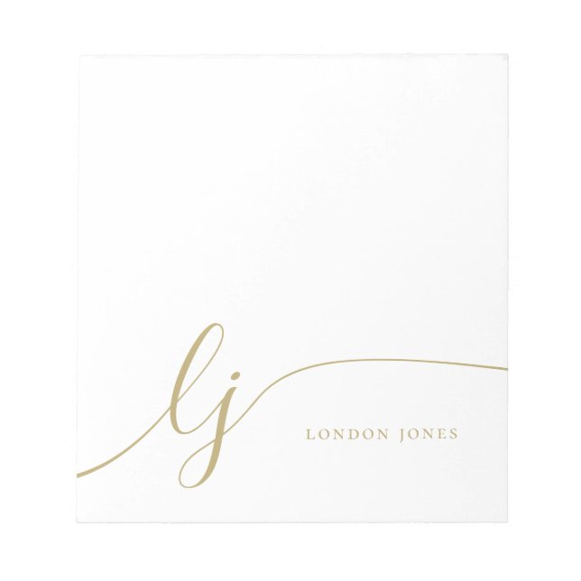 Monogram Modern Minimal Feminine Gold Script Notepad (Front)