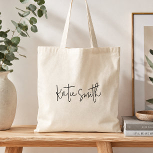 Monogram Modern Minimal Handwritten Script Tote Bag