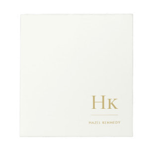 Monogram Modern Minimal Ivory Gold Monogrammed Notepad