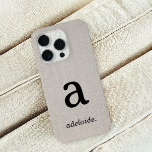 Monogram Modern Minimal Linen Look Initial Name iPhone 15 Pro Case