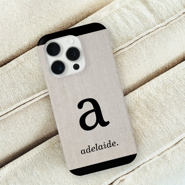 Monogram | Modern Minimal Linen Look Initial Name iPhone Case (Creator Uploaded)