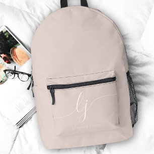 Monogram Modern Minimal Rose Pink Ivory Initials Printed Backpack