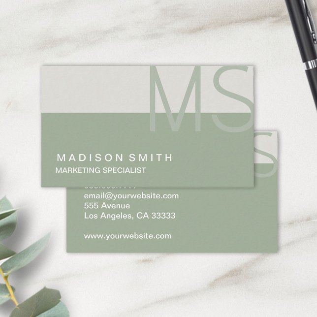 Monogram Modern Minimal Sage Green Professional Business Card (Creator Uploaded)
