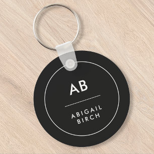 Monogram Modern Minimal Simple Black and White Key Ring