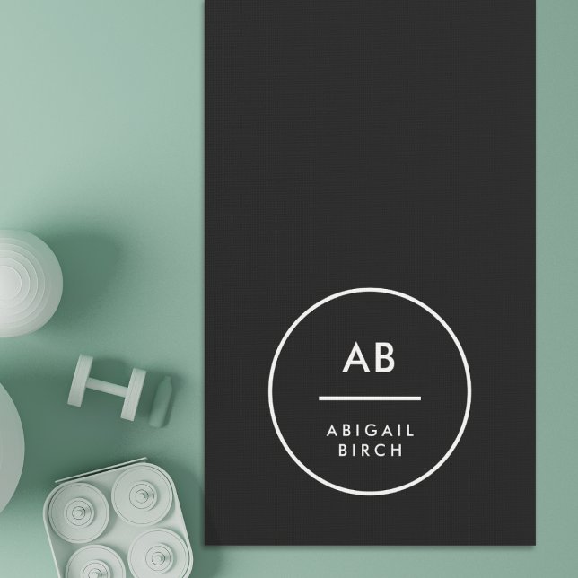 Monogram Modern Minimal Simple Black and White Yoga Mat (Creator Uploaded)