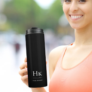 Monogram Modern Minimal Simple Classic Black White Thermal Tumbler