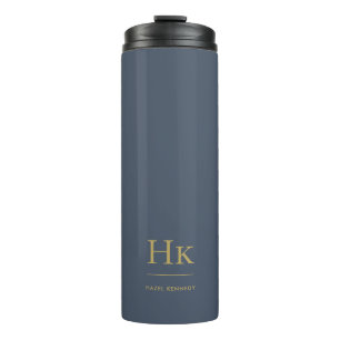 Monogram Modern Minimal Simple Classic Navy Gold Thermal Tumbler