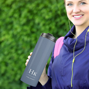 Monogram Modern Minimal Simple Classic Navy White Thermal Tumbler