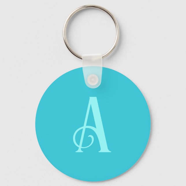 Monogram Modern Minimal Teal Key Ring (Front)