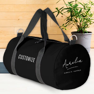 Monogram Modern Minimalist Black Script Custom Duffle Bag
