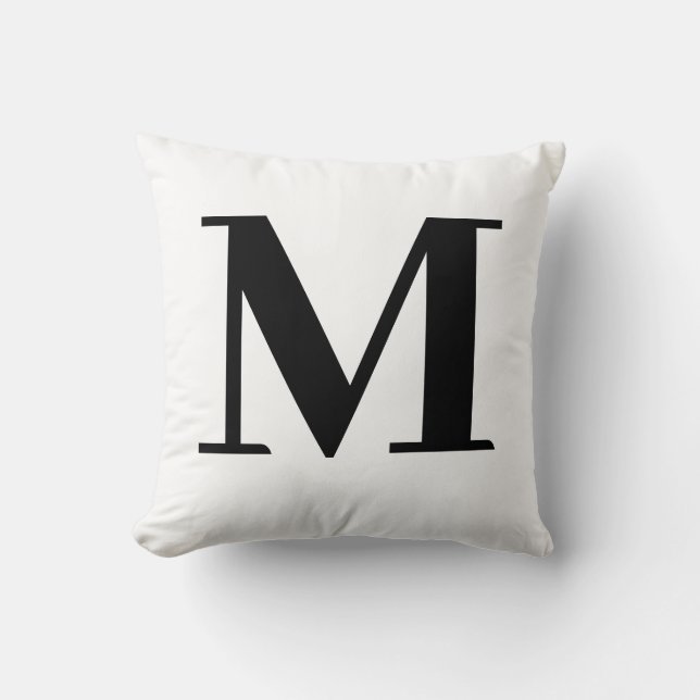 Monogram Modern Minimalist Black White Cushion (Front)