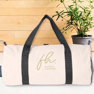 Monogram Modern Minimalist Blush Pink Script Name Duffle Bag