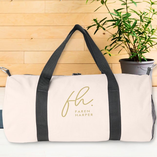 Monogram Modern Minimalist Blush Pink Script Name Duffle Bag (Creator Uploaded)