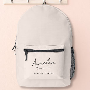 Monogram Modern Minimalist Blush Pink Script Printed Backpack
