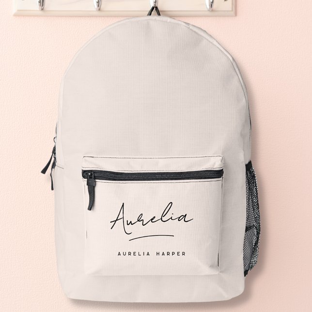 Monogram Modern Minimalist Blush Pink Script  Printed Backpack (Creator Uploaded)