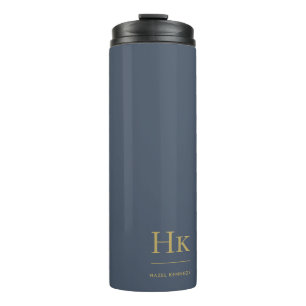 Monogram Modern Minimalist Elegant Navy Blue Gold Thermal Tumbler