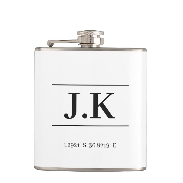 Monogram Modern Minimalist Father's Day Keepsake Hip Flask (Front)