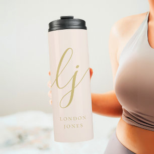 Monogram Modern Minimalist Gold Script Calligraphy Thermal Tumbler