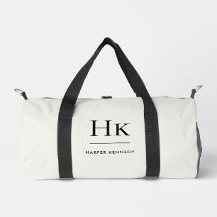 Monogram Modern Minimalist Ivory White Monogrammed Duffle Bag