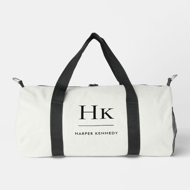 Monogram Modern Minimalist Ivory White Monogrammed Duffle Bag (Front)