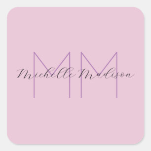 Monogram Modern Minimalist Name Initials Square Sticker