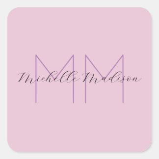 Monogram Modern Minimalist Name Initials Square Sticker
