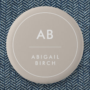 Monogram Modern Minimalist Natural Taupe 6 Cm Round Badge